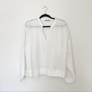 Everlane The Silky Cotton Split-Neck Blouse 14 Off-White